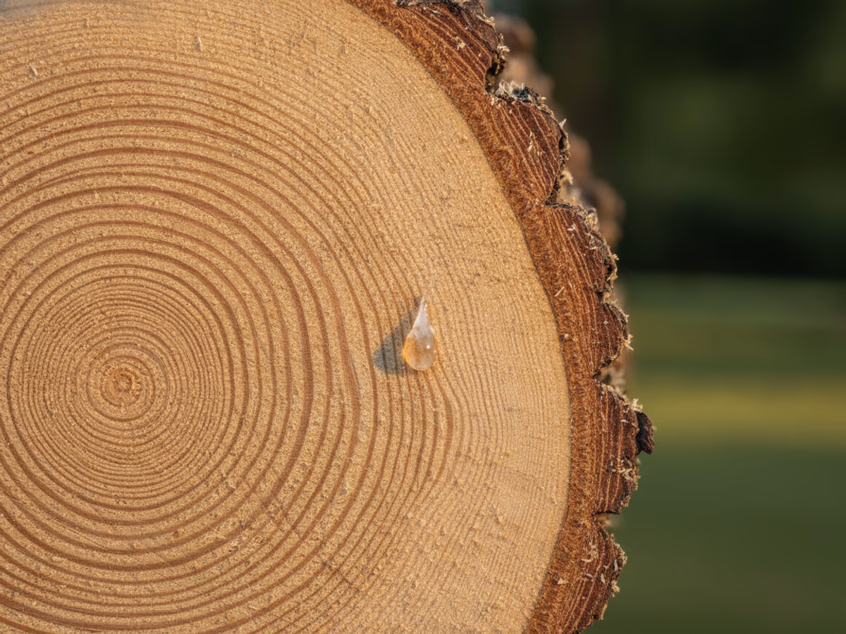 Close view of growth rings on a freshly cut pine round
